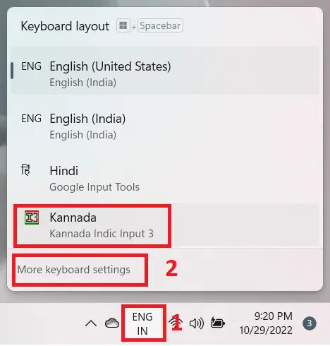 Activate Kannada Indic Input in windows 11