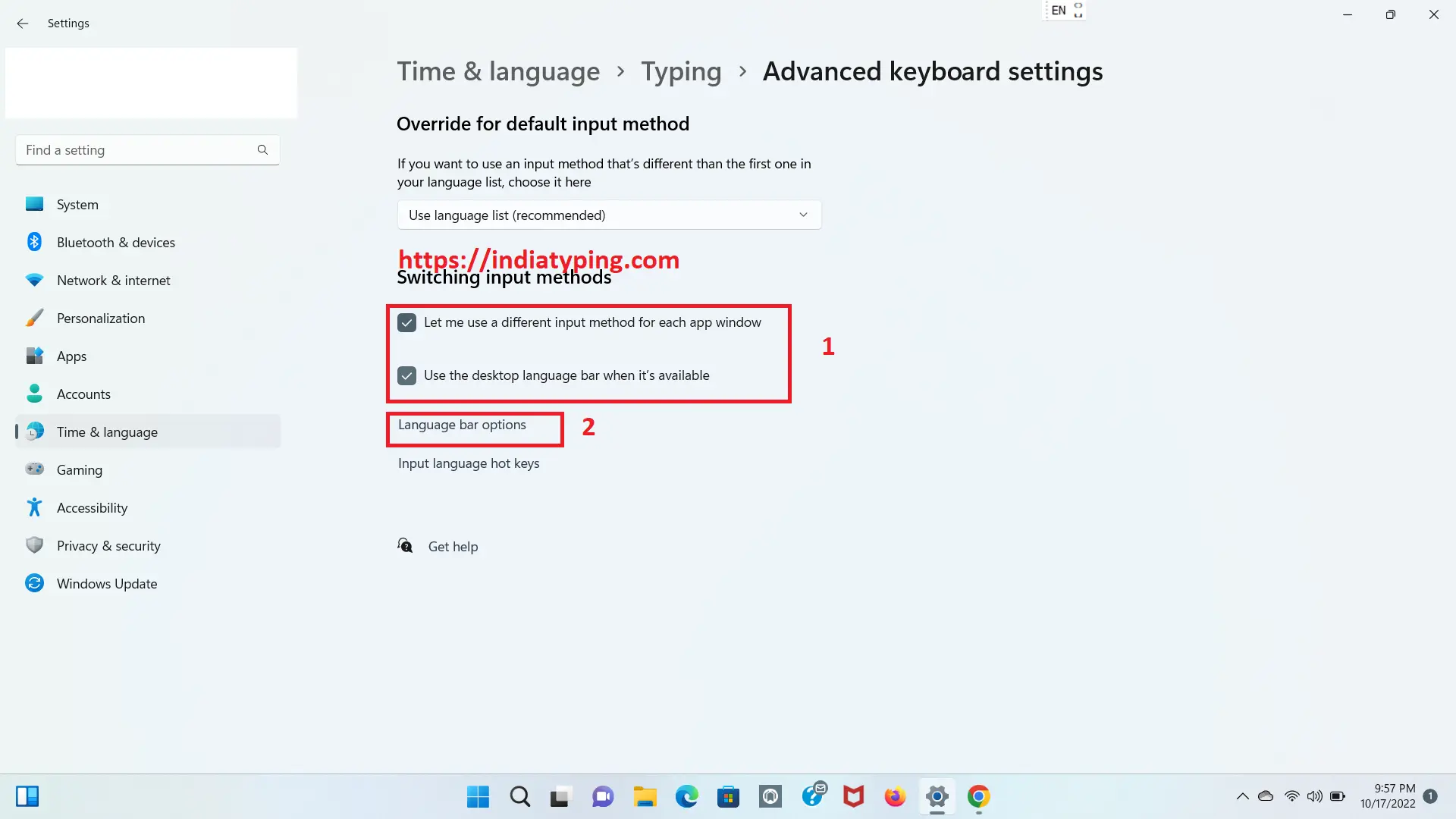 Activate Kannada language bar in windows 11