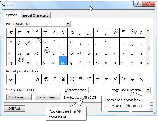 Kannada alt code character 