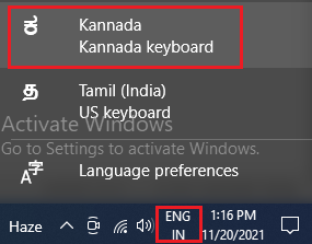 kannada inscript keyboard in windows 10 language bar